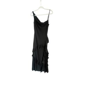 Commense Black Maxi‎ Dress One Shoulder Ruffle Party Cocktail Dress M